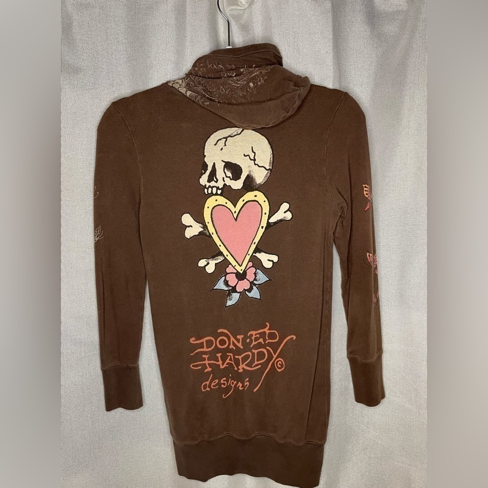 Vintage Ed Hardy Brown Design Love Skull Xs